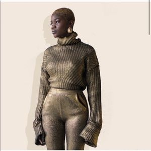 HANIFA GOLD KNIT CROP SWEATER